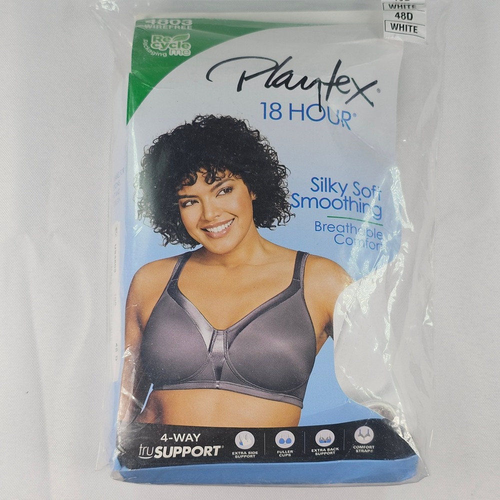 New Playtex 18 Hour 48D White Wirefree Silky Soft Smoothing‎ Bra 4803 NWT